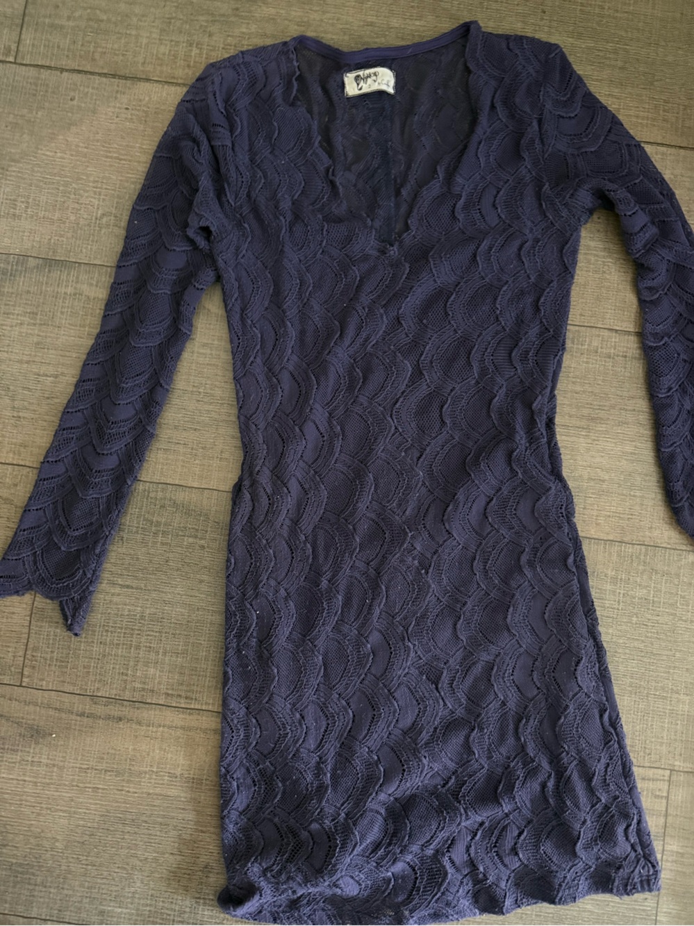 Wildfox Navy Blue Long Sleeve Lace Bodycon Dress